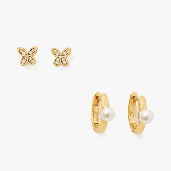 NWT♠️ Kate Spade Pavé Butterfly Stud & Imitation Pearl Hoop Earrings